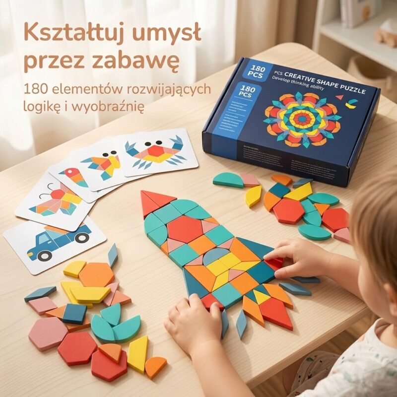 MindShape – Wielki Zestaw 180 Drewnianych Klocków Montessori do Nauki Geometrii i Logiki